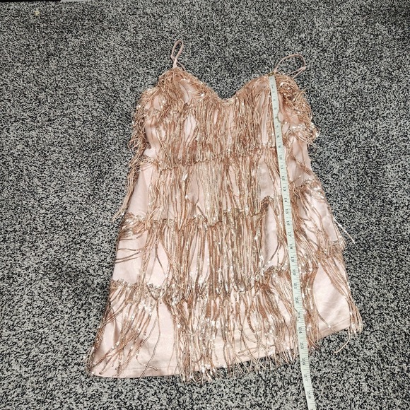 maniju Mini dress Asym,Rose Gold Beaded Fringe Nashville Flapper Homecoming Sz M - Picture 3 of 8